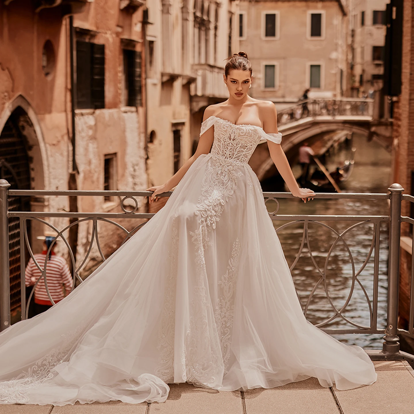 

Sharon Said 2025 Elegant A-Line Tulle Off White Wedding Dresses Sexy Corset Off Shoulder Princess Bridal Gowns SW315 Customized