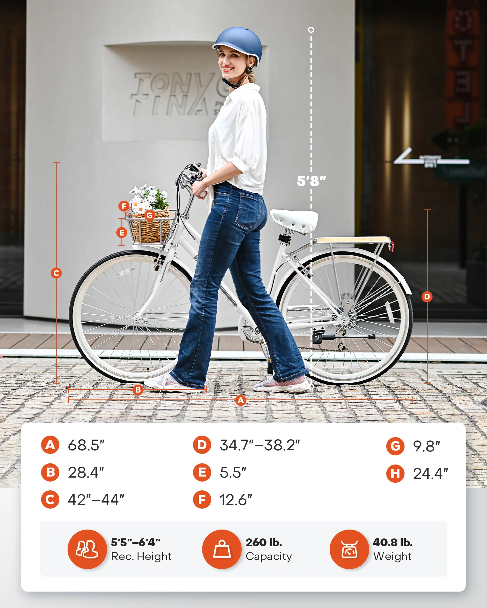 دراجة VIRIBUS Hybrid، دراجة هجينة للبالغين 700c للنساء مع 7 سرعات محرك 28 بوصة عجلة خطوة من خلال الإطار الأمامي والسلة الخلفية #5