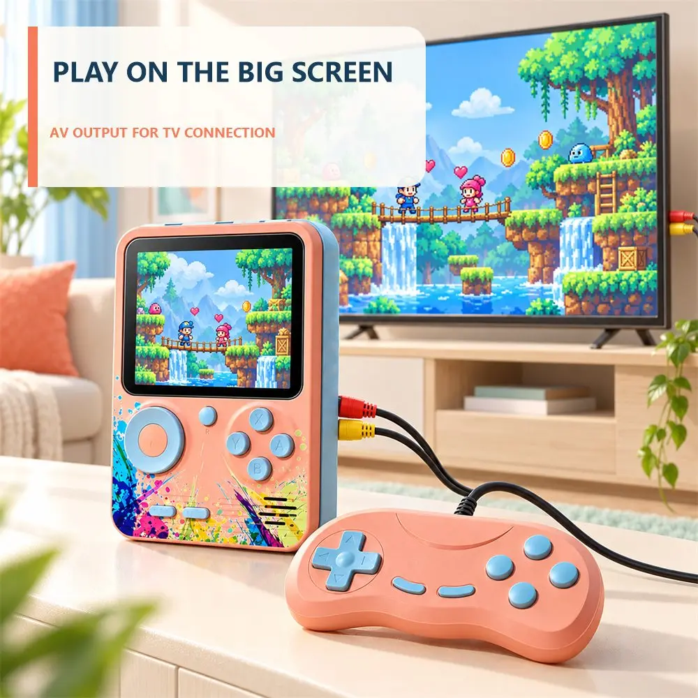 Retro Handheld Game Console 500 in 1, 3 Inch Portable Video Game Player with Wired Controller, 2 Player AV TV Output