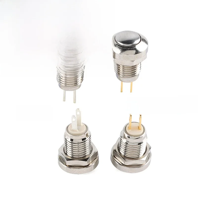 8mm Chwilowy przełącznik przyciskowy 36V Wodoodporny przycisk zasilania Mały okrągły chromowany stal nierdzewna Metal 2pin Samochodowy silnik samochodowy PC Powe — zdjęcie 2