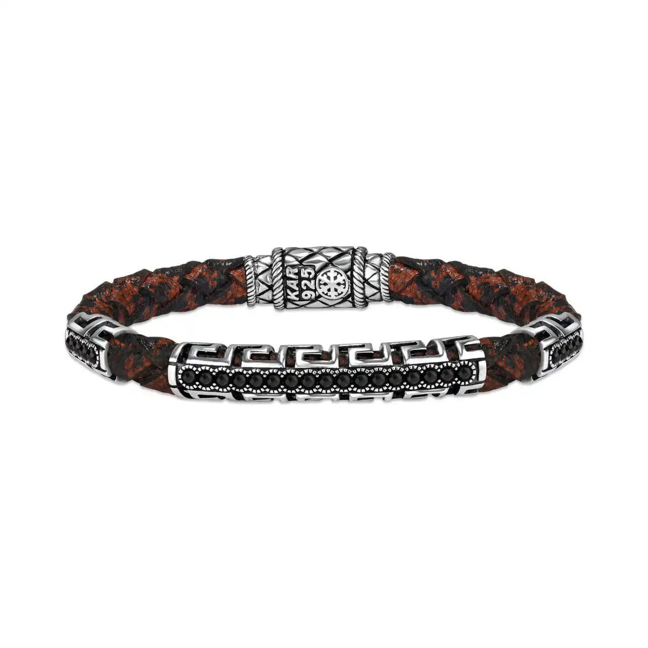 Genuine Leather lıama Bracelet decorated with 925 Sterling silver stylish shape gift for men jewelry zircon stone processing