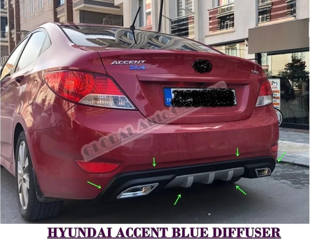 For Hyundai Accent Blue 2010-2021 Diffuser Rear Bumper Extension Attachment Car Styling Auto Accessory Exhaust Universal Sport