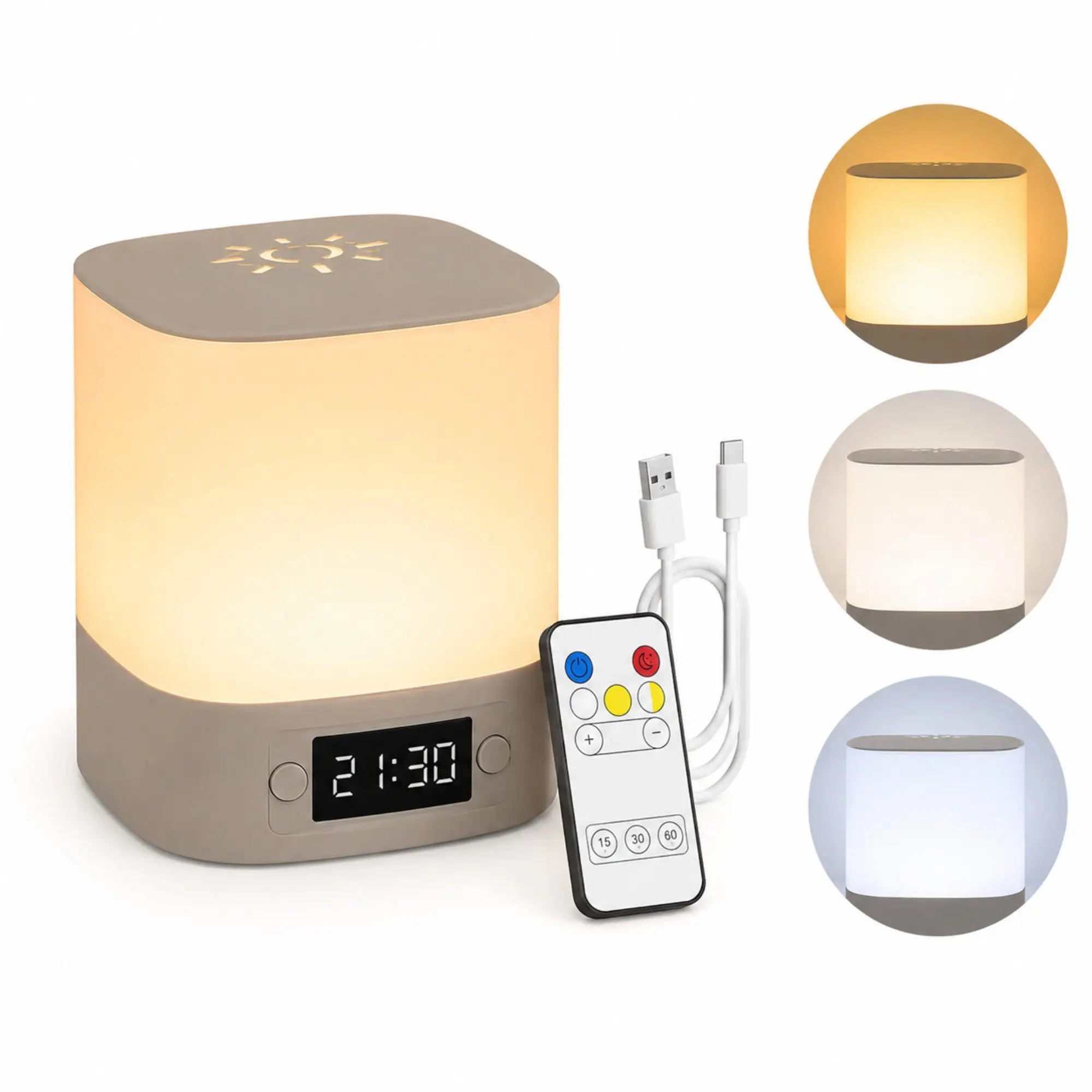 Nachtlampje met klok & alarm, dimbare bedlamp met afstandsbediening & touch, 3 lichtkleuren, oplaadbare nachtlamp, baby nachtlampje, sfeerlicht, 3 lichtkleuren, oplaadbare nachtlamp, baby nachtlampje,