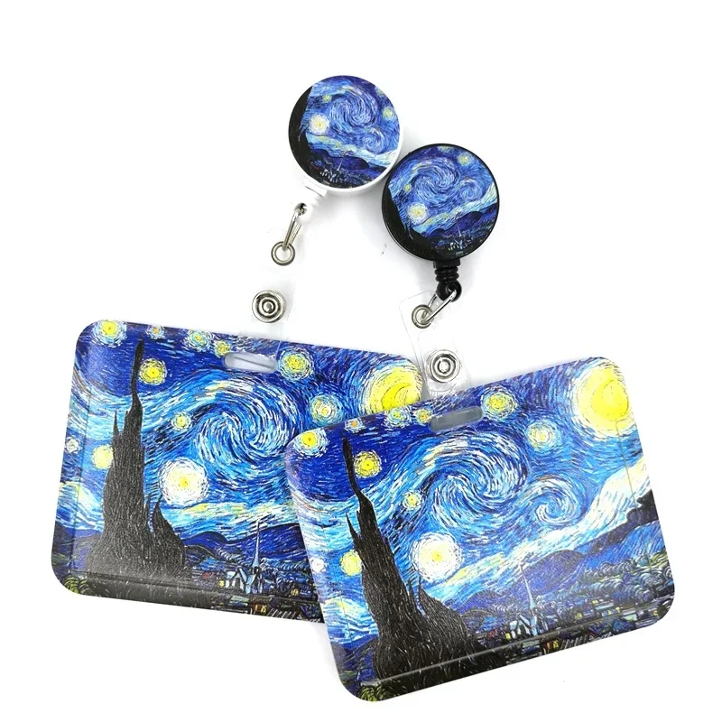 Art Van gogh Oil Painting Starry Sky Card Holder Women Men Business Lanyard Badge Women Student Lanyard ID Name Card Holder Bags — zdjęcie 2