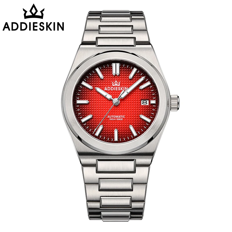 ADDIESKIN K004 Red Men Automatic Watch Waffle Texture Smoke Gradient Dial Sapphire Crystal Miyota 9015 BGW9 Luminous Mechanical