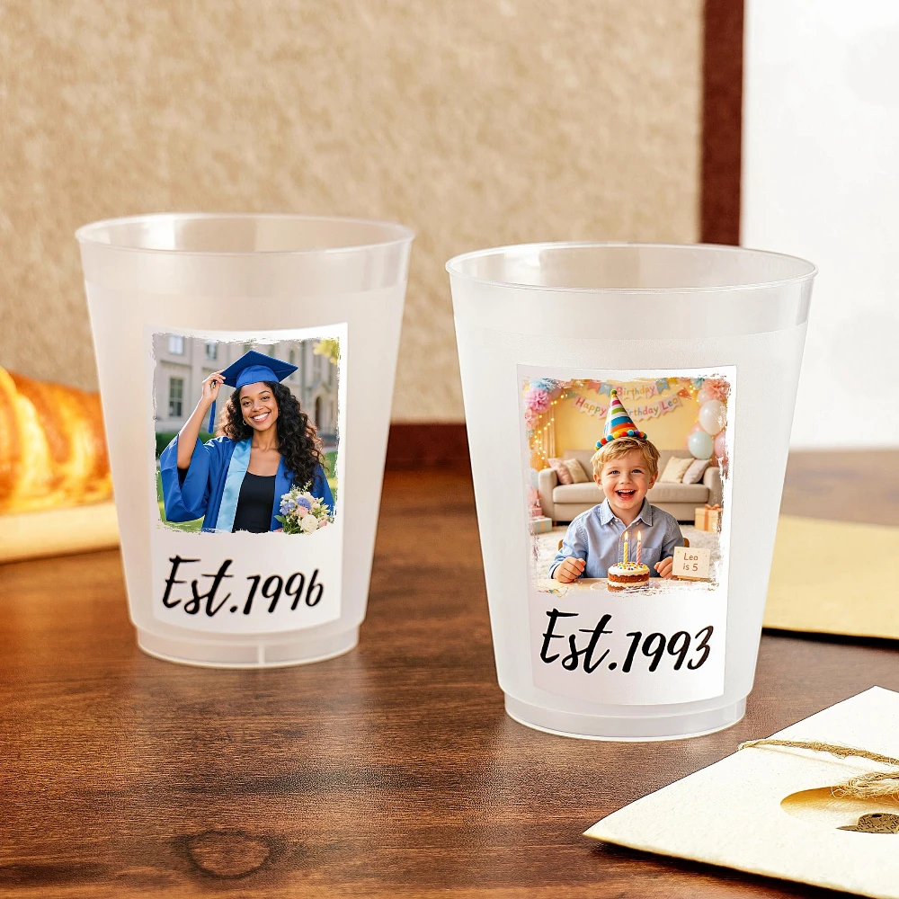 2026 New Custom Pet Image Party Frosted Plastic Cups, Dog Cat Reusable Drink Cups for Wedding Birthday Holiday Beach Picnic.