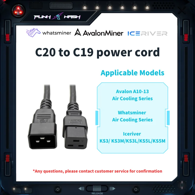 

C20 To C19 Power Cord For Avalon A1066 1346 1246 Whatsminer M50 M32 M31S M30S M21S M20S Iceriver KS3 KS5 Power Cord