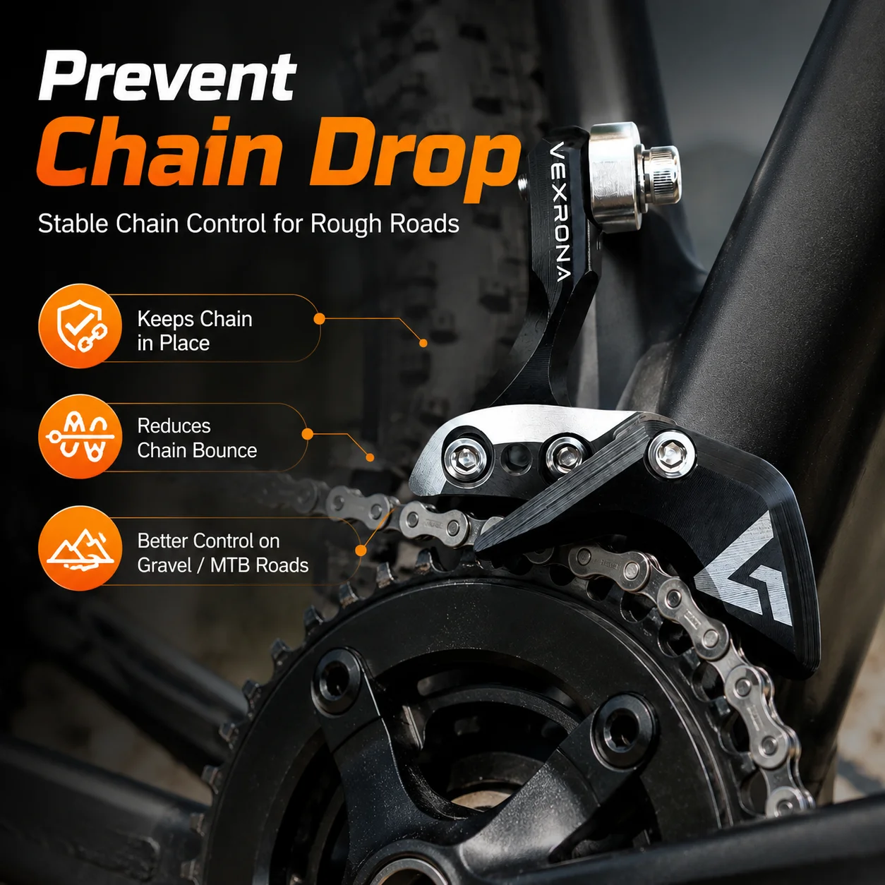 VEXRONA Fahrradkettenführung, verstellbarer CNC-Aluminium-Kettenschutz, Anti-Rutsch-Protektor für MTB, Rennrad, Gravel, Einzelkettenblatt – Detail 2