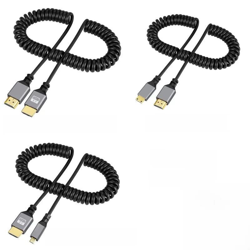 4k @ 60hz 0.5-2.4m hdmi compatível a hdmi/mini hdmi/micro hdmi/cabo espiral flexível enrolado da