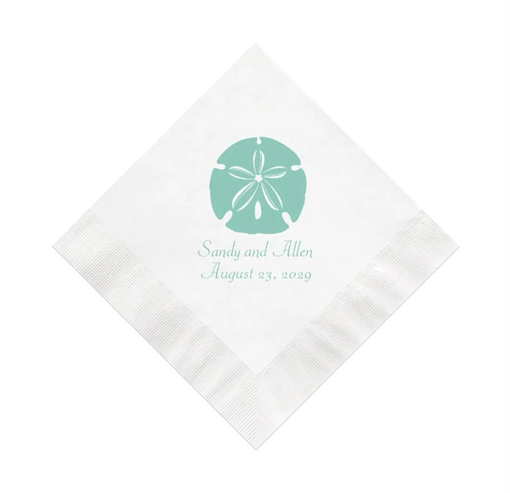 Sand Dollar Beach Wedding Napkins Personalized Set of 100 Napkins Destination Sanddollar