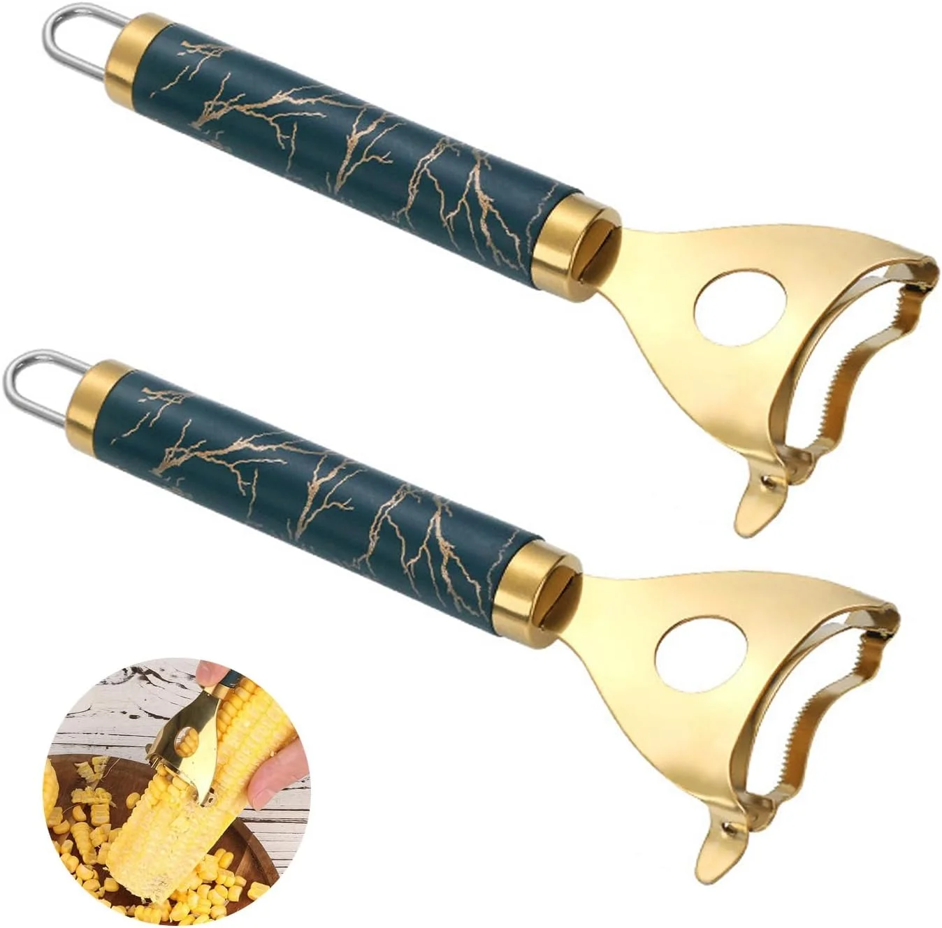 

Набор из 2-х штук: Очиститель кукурузы и приспособление для удаления зерен, из нержавеющей стали, многофункциональный кухонный гаджет (золотой)