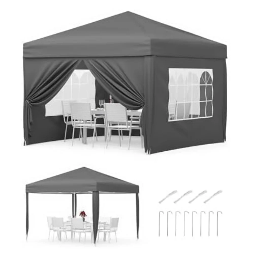 Gazebo pliable 3x3m avec 4 panneaux latéraux amovibles, protection solaire UV50+, abri imperméable, tente de réception réglable en hauteur avec sac de transport pour jardin, fête, camping en extérieur