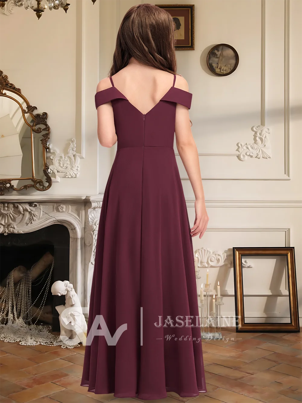 Элегантное шифоновое платье трапециевидной формы с открытыми плечами длиной до пола, платье для подружек невесты, платье с цветочным узором для девочек, вечерние, свадебные, торжественные okazje