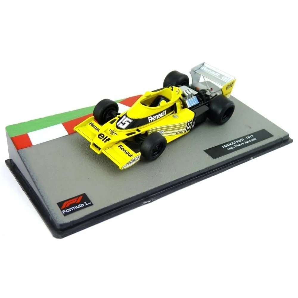 Salvat international motorsport racing Grand Prix single-seater car on circuit French 1977 driver 1:43 scale miniature Diecast methacrylate showcase and identification Base