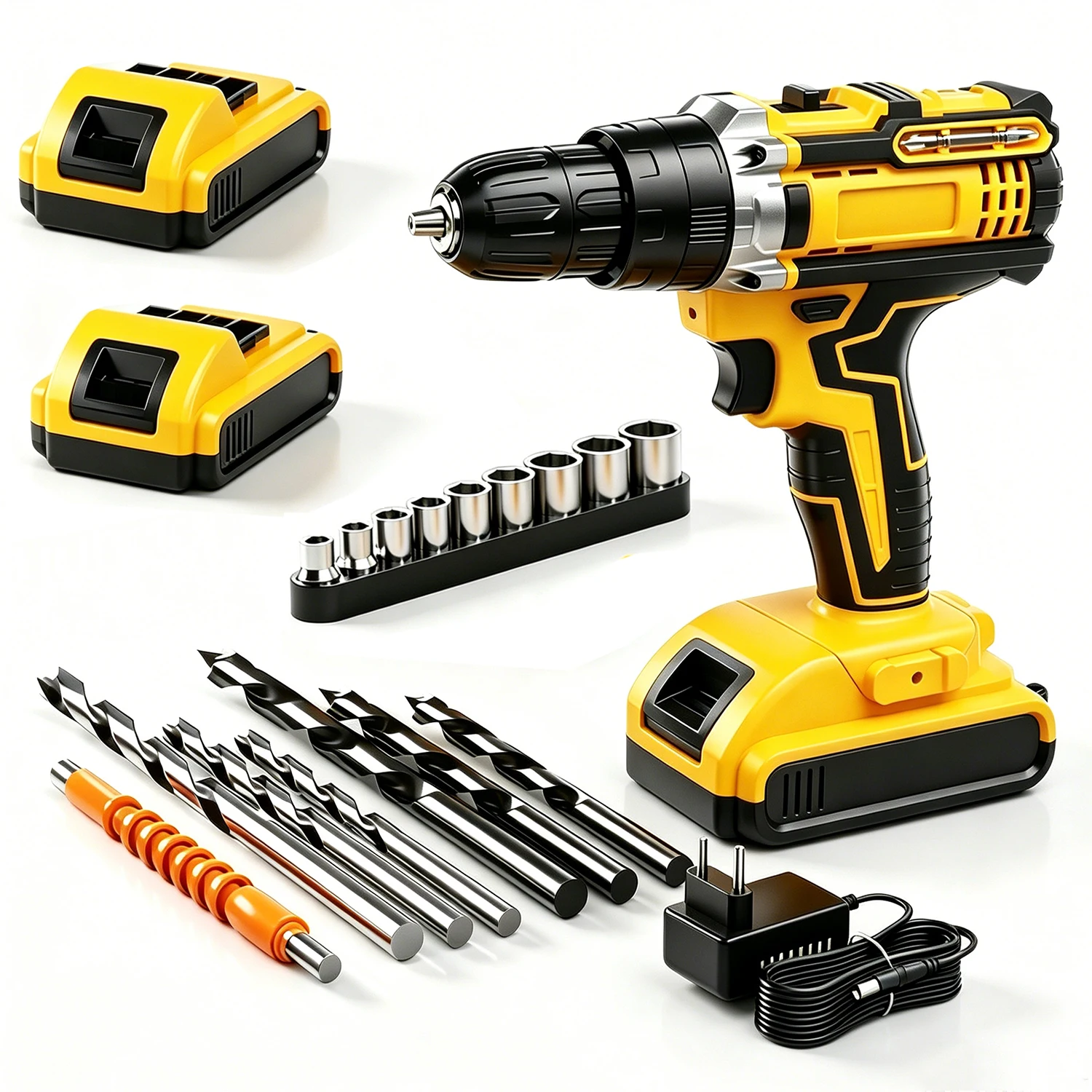Taladro percutor eléctrico inalámbrico de 25+3 torques, 2 velocidades ajustables, 45 Nm, máquina perforadora ajustable, 23 juegos de destornilladores eléctricos