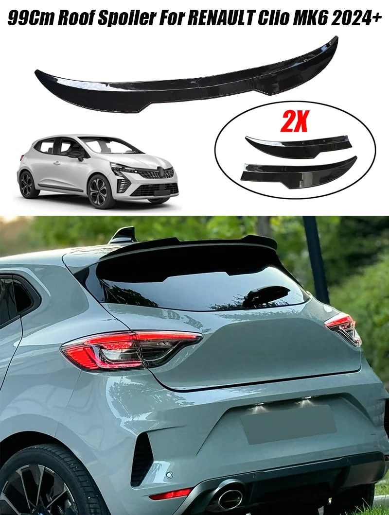 2 Stück 99cm Auto-Dachspoiler für RENAULT Zubehör Clio MK6 2024+ ABS Heckflügel Dekoration Universal Glänzend Schwarz – Detail 1