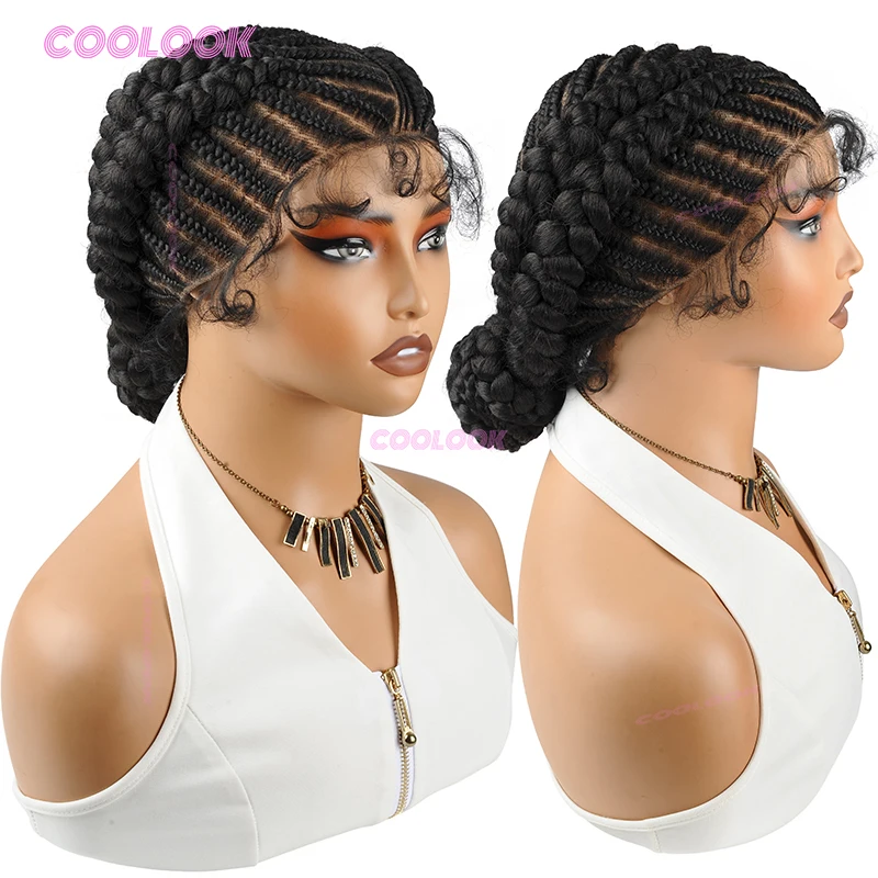 Klebefreie Cornrow Geflochtene Dutt-Perücke Synthetische Vollspitzen-Geflochtene Perücken für Frauen Anfängerfreundlich mit Wechselnden Cornrows – Detail 13