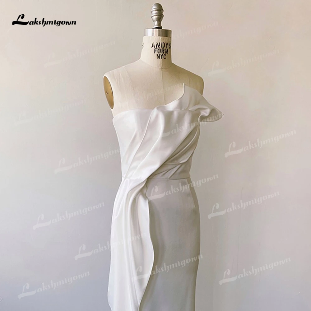 Simple Sexy Strapless Sleeveless Pleat Satin Mermaid Wedding Dress Custom For Women Boho Bridal Gowns Sweep Robe De Mariée