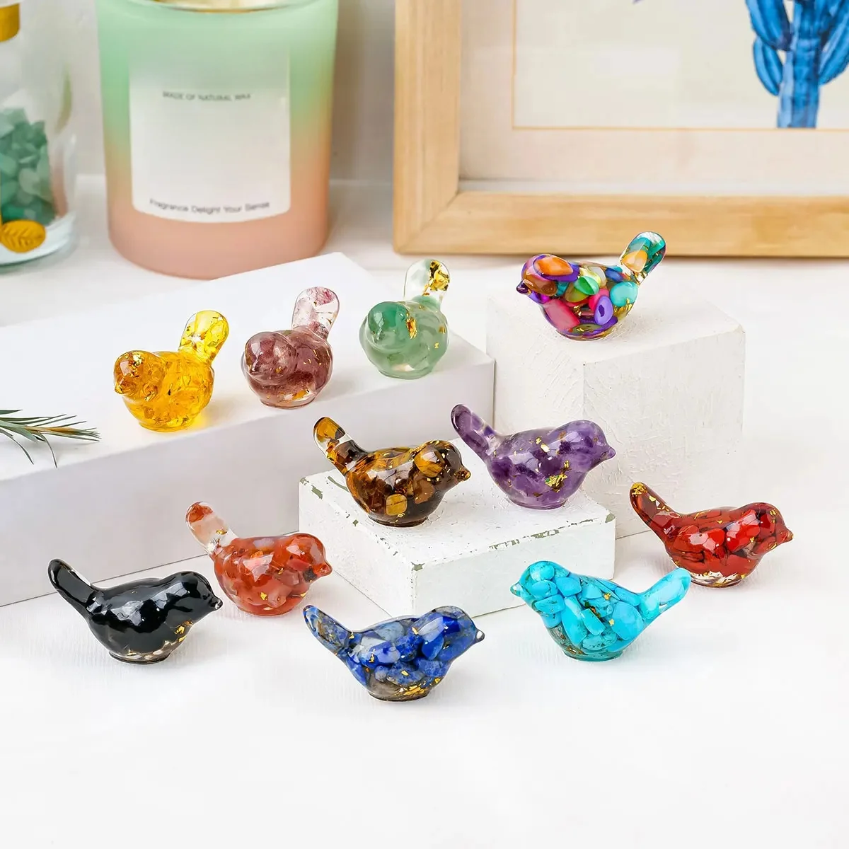 Statue d'oiseau en cristal naturel, 1 pièce, Figurine en pierre Reiki, Sculpture Fengshui pour animaux de compagnie, ornement commémoratif, maison jardin