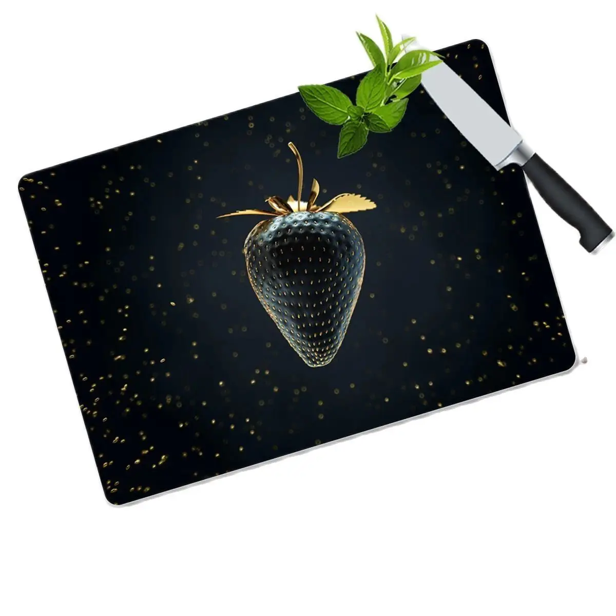 Kitchen Cutting Chopping board Antibacterial Tempered Glass Cutting Board Gold Strawberry Patterned Glass Cutting Board 30 Cm X 40 Cm