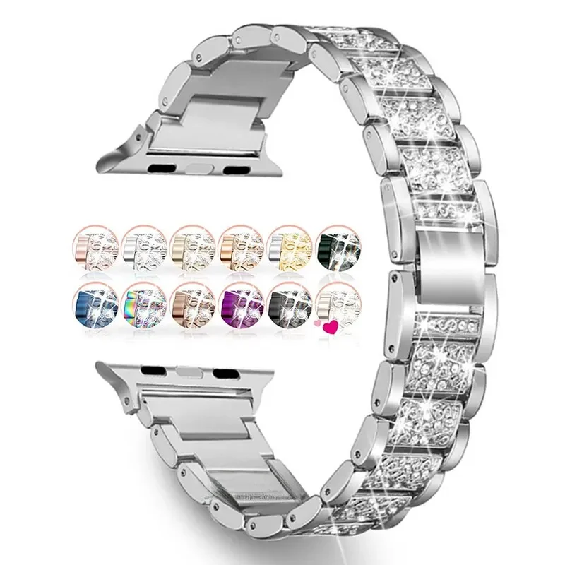Diamentowy pasek do zegarka Apple 40mm 45mm 44mm 41mm 42mm 38mm pas metalowy dla IWatch serii 8 7 SE 6 5 4 kobiety bransoletka — zdjęcie 2