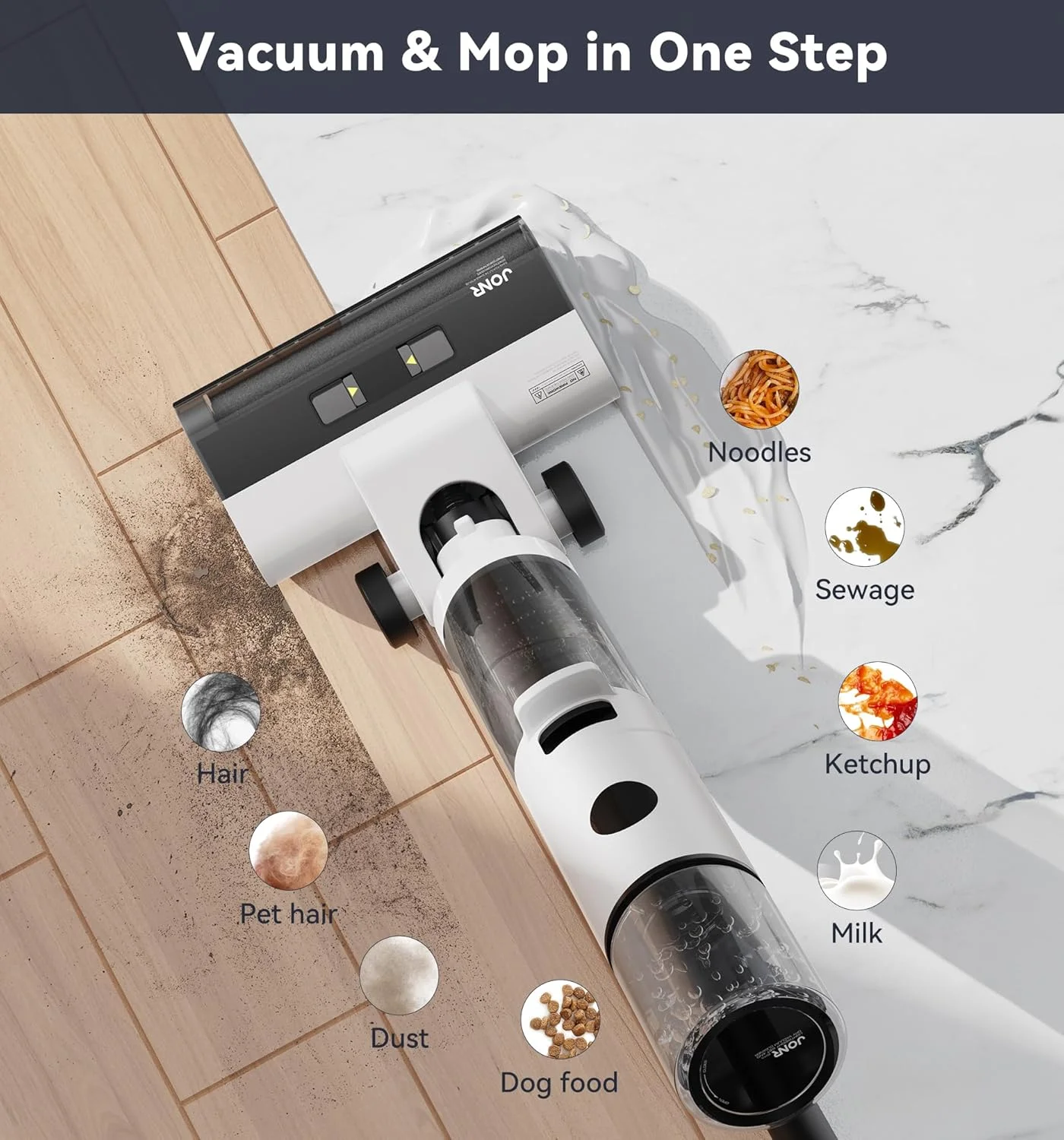 JONR ED12 Wet Dry Vacuum Cleaner,Cordless Floor Cleaning Suitable for Combination of Hard Floor Vacuum Cleaner and Mop,one click