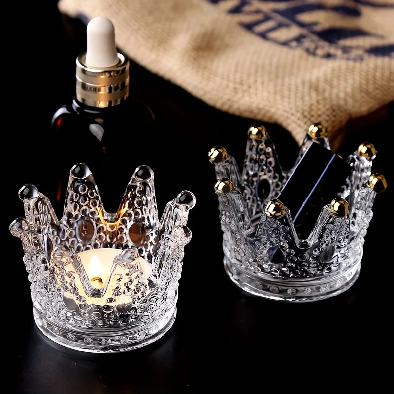 Crown Golden Beads, Shape Crystal Ashtray, Creative Household Glass Ashtray, Crown Shape Candlestick Jewelry Storage Cup