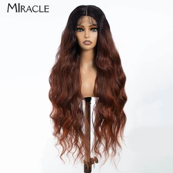 MIRACLE Synthetic Lace Front Wig for Women 34 Inch Body Wave Ombre Blonde Wigs Famale Cosplay Wig Fake Hair Long Wavy Lace Wigs