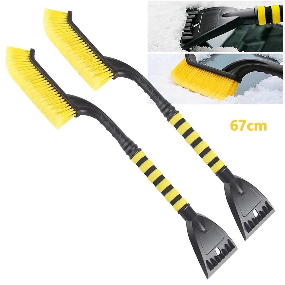 2x Autoschneebürste und Eiskratzer, ABS-Material 2 in 1 26 Zoll mit ergonomischem Schaumstoffgriff und Fenster-Eiskratzer/Schneereiniger für PKW