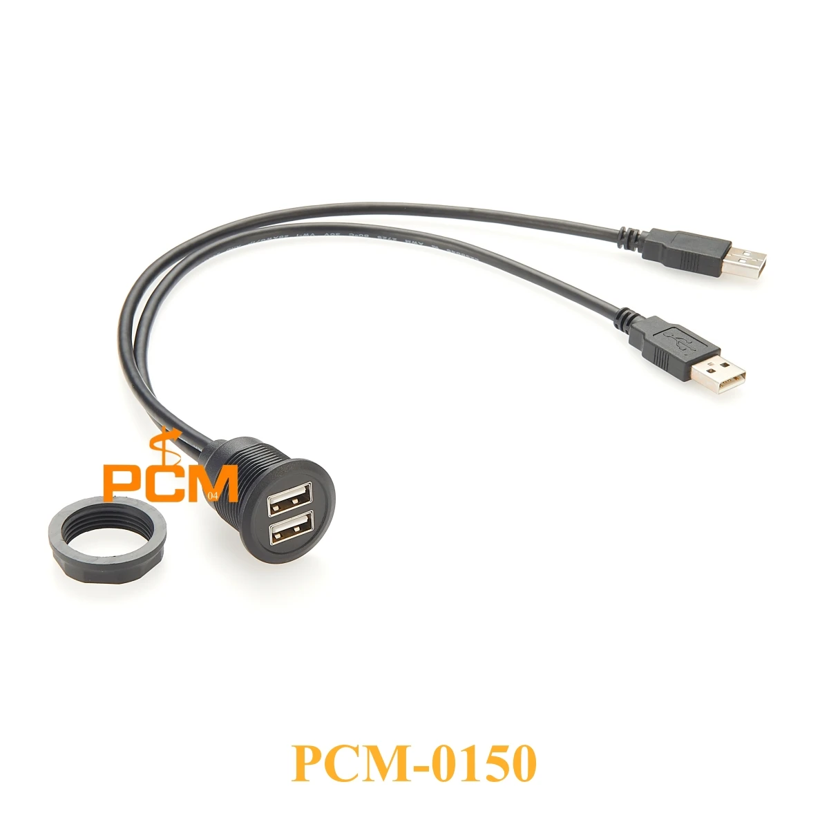 Dash Panel Mount USB 2.0 Dual Port Extension Cable, USB-A Stackable Female Port, USB Dual Port Round Panel Mount Cable