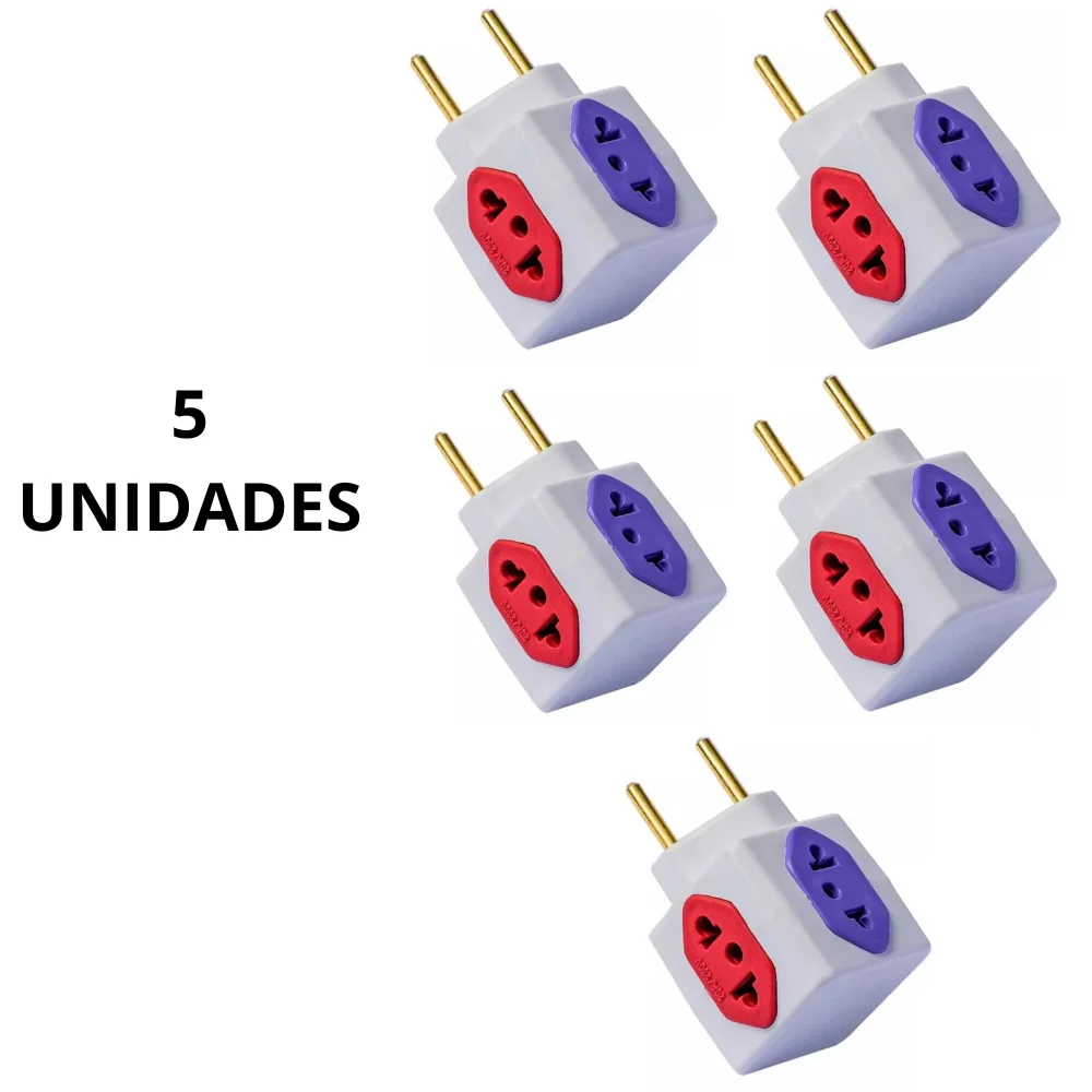 5 UNI Adaptador Elétrico Tomada Benjamim Cubo 3d Pino Power