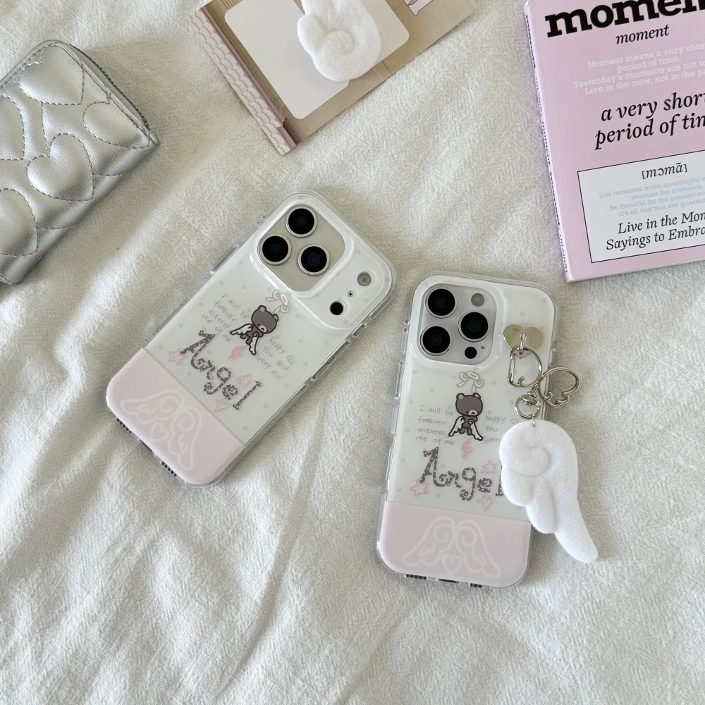 

Simple and cute angel bear phone case, suitable for iPhone 14/15/16/17 Pro Max,17Pro fashionable new shock-proof protective case