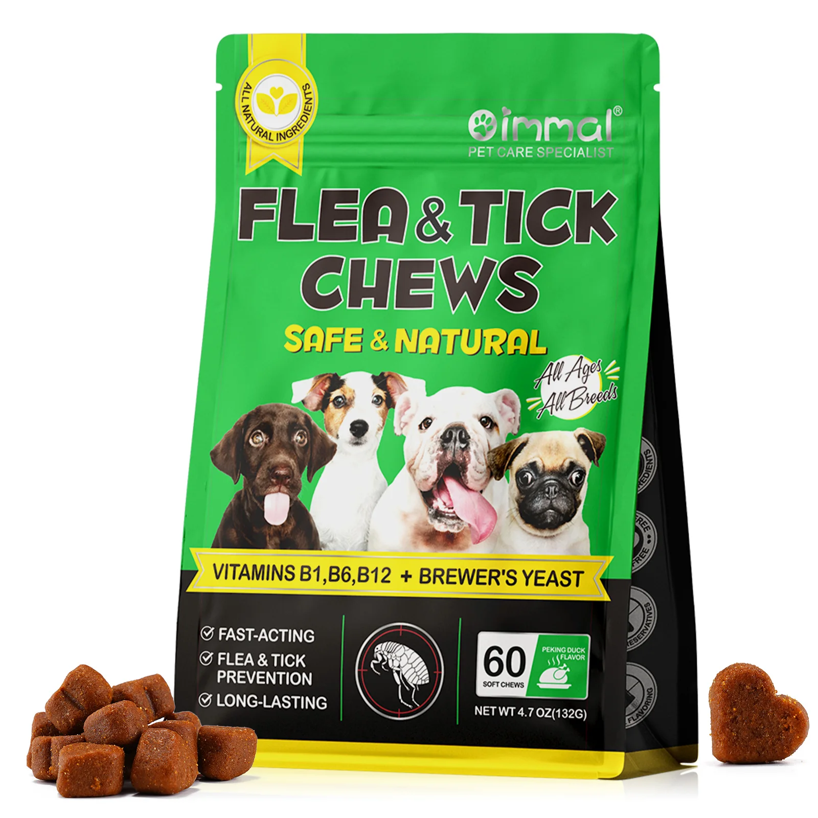 Flea and Tick Prevention for Dogs 60 Chewables Natural Flea and Tick Supplement Fast Acting Long-Lasting for All Breeds and Ages