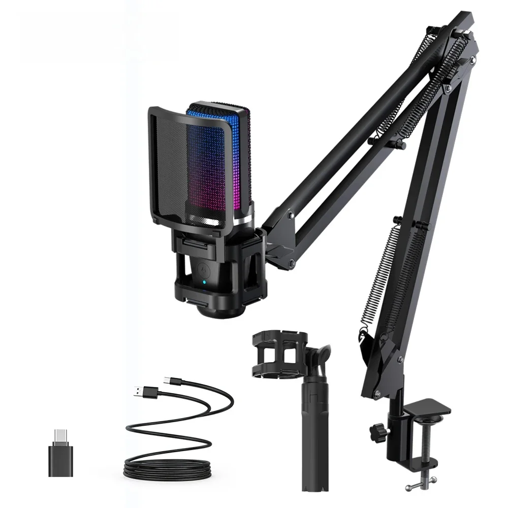 HAOMUREN Zealsound-Microphone statique RVB avec bras articulé, micro à condensateur USB avec trépied, adapté aux jeux, podcasting, streaming, YouTube 6