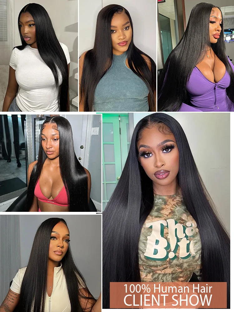 Mossily 30 42 Inch 13x6 HD Lace Front Human Hair Wigs Bone Straight Black Wig 5x5 Lace Closure Glueless Preplucked Remy Raw 250% image 6