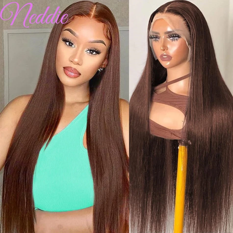 Chocolate Brown Bone Straight Wigs 30 34 Inch Brazilian Human Hair Wig 13x6 HD Lace Frontal Wig 13x4 Lace Front Wigs For Women