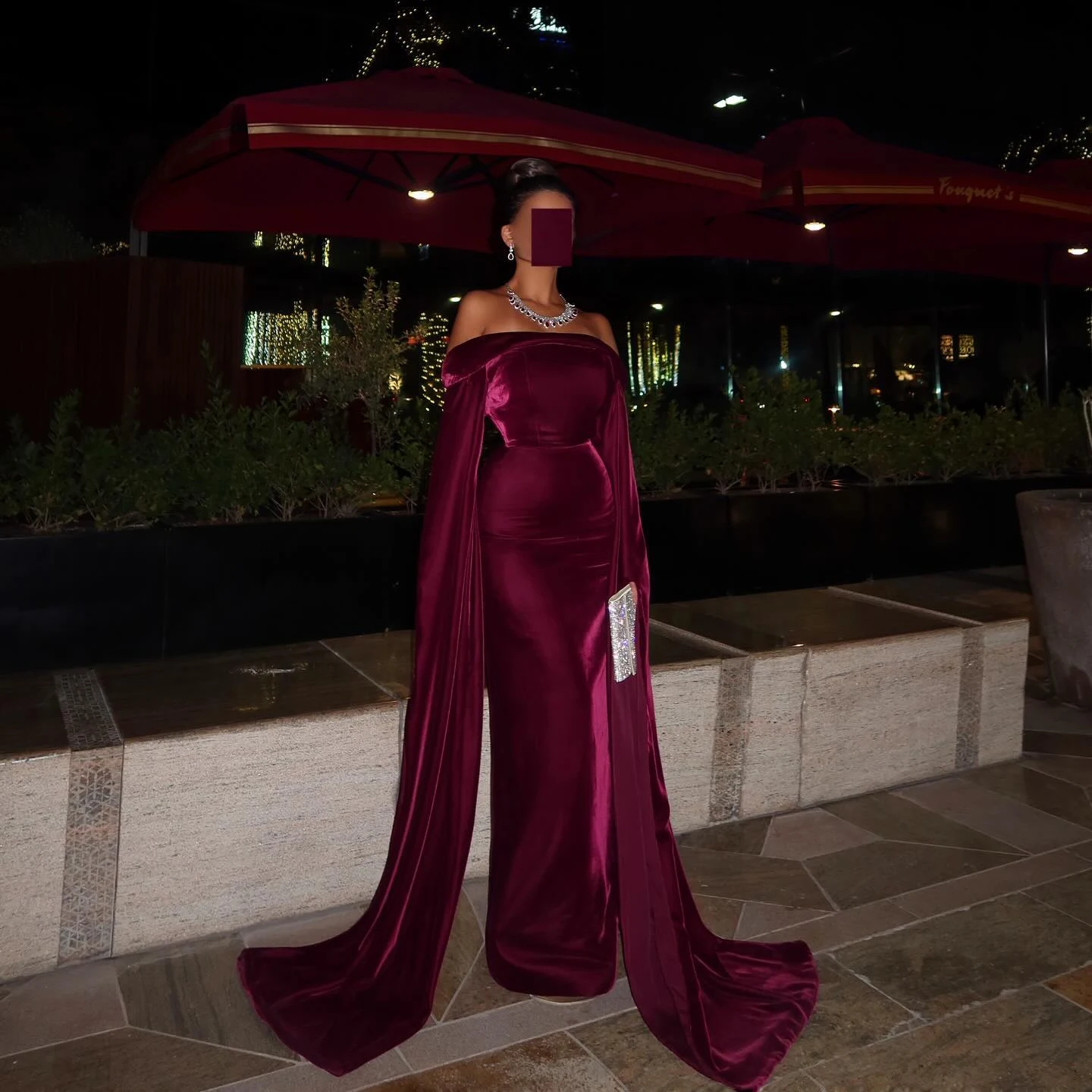 شارون سعيد فستان سهرة أسود دبي بدون أكتاف مع أكمام كيب للنساء فستان زفاف رسمي SF543 مخصص