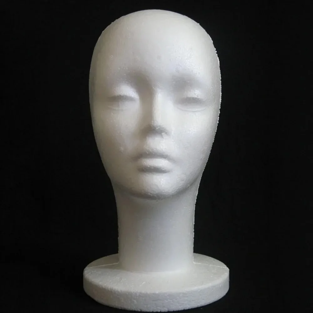 Vrouwelijke piepschuim mannequin oefenpop hoofd model schuim pruik haar bril display - afbeelding 2
