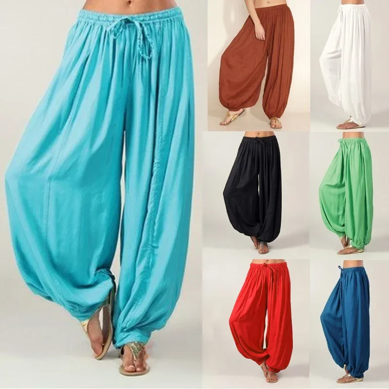 Letnie spodnie damskie plus size 2026, jednolite, luźne spodnie typu harem, długie spodnie na imprezę, cosplay. — zdjęcie 2