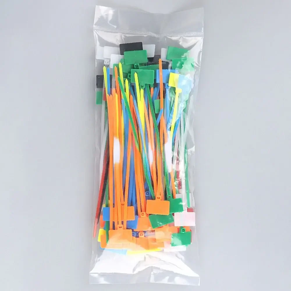 100 pçs colorido náilon cabo laços de plástico etiqueta cintas fita fácil marca etiquetas