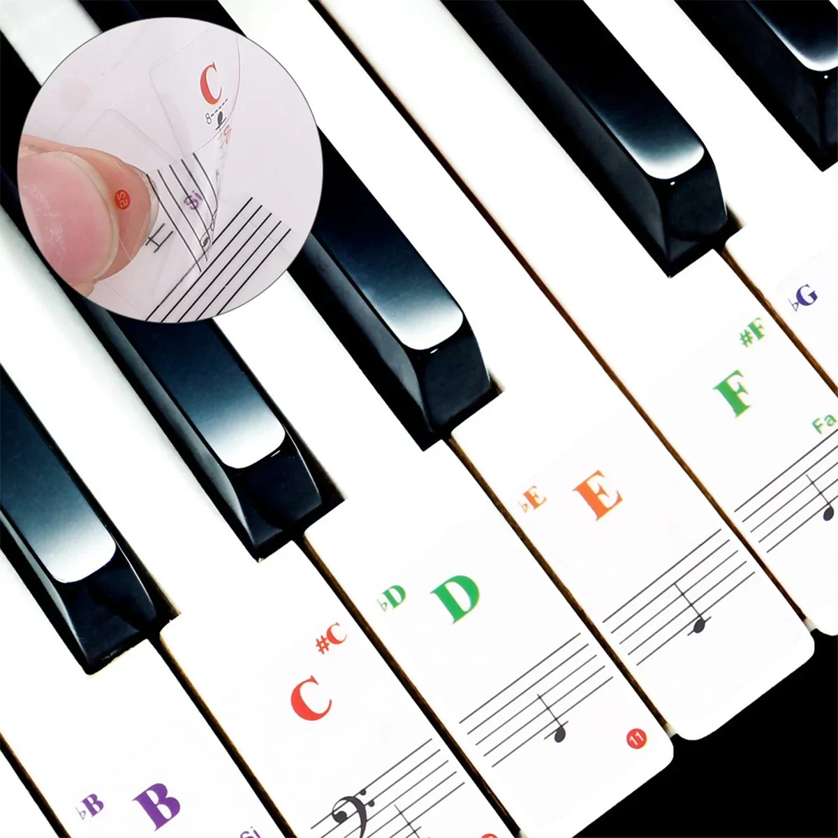 Naklejki na klawiaturę fortepianu dla 88/61/54/49/37/32 klawiszy fortepianu przezroczysta naklejka muzyczna nuty fortepian elektroniczny spektrum naklejka Symbol — zdjęcie 2