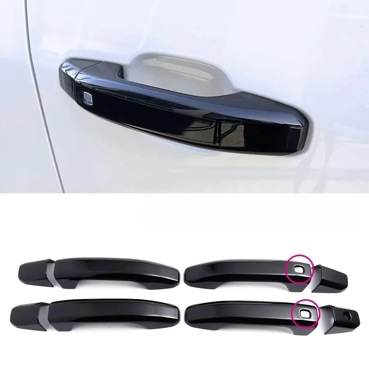 For Chevy Silverado Tahoe Suburban GMC Sierra 1500 2500HD 3500HD 2 Smart Keyhole Door Handle Cover Black Car Styling