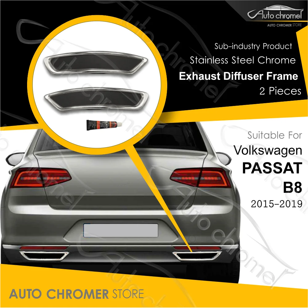 For VW Passat B8 Chrome Exhaust Diffuser Frame 2015-2019 Stainless Steel Car Accessories Rear RLine Tuning Highline TSU FSU TDI