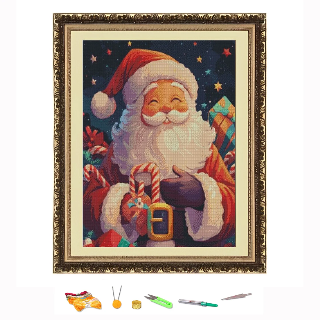 

Cross Stitch Embroidery Kit Cartoon Santa Claus DIY Needlework Kit Decorate Printed on Canvas11CT
