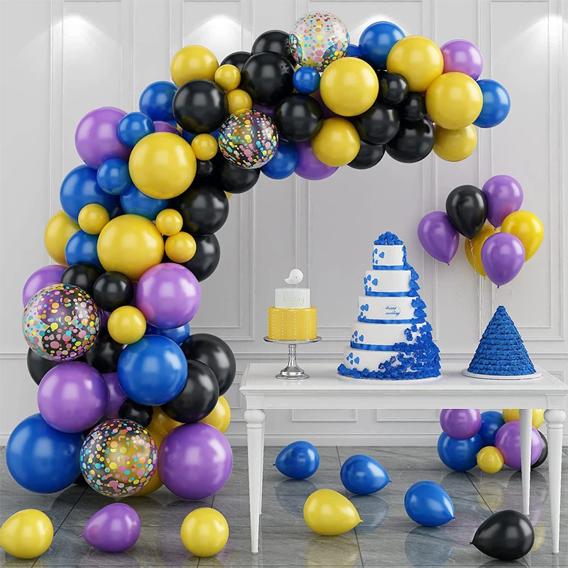 Balloon Garland Arch Kit Video Game Theme Birthday Party Decorations Boy Black Yellow Royal Blue Light Purple Latex Balloons