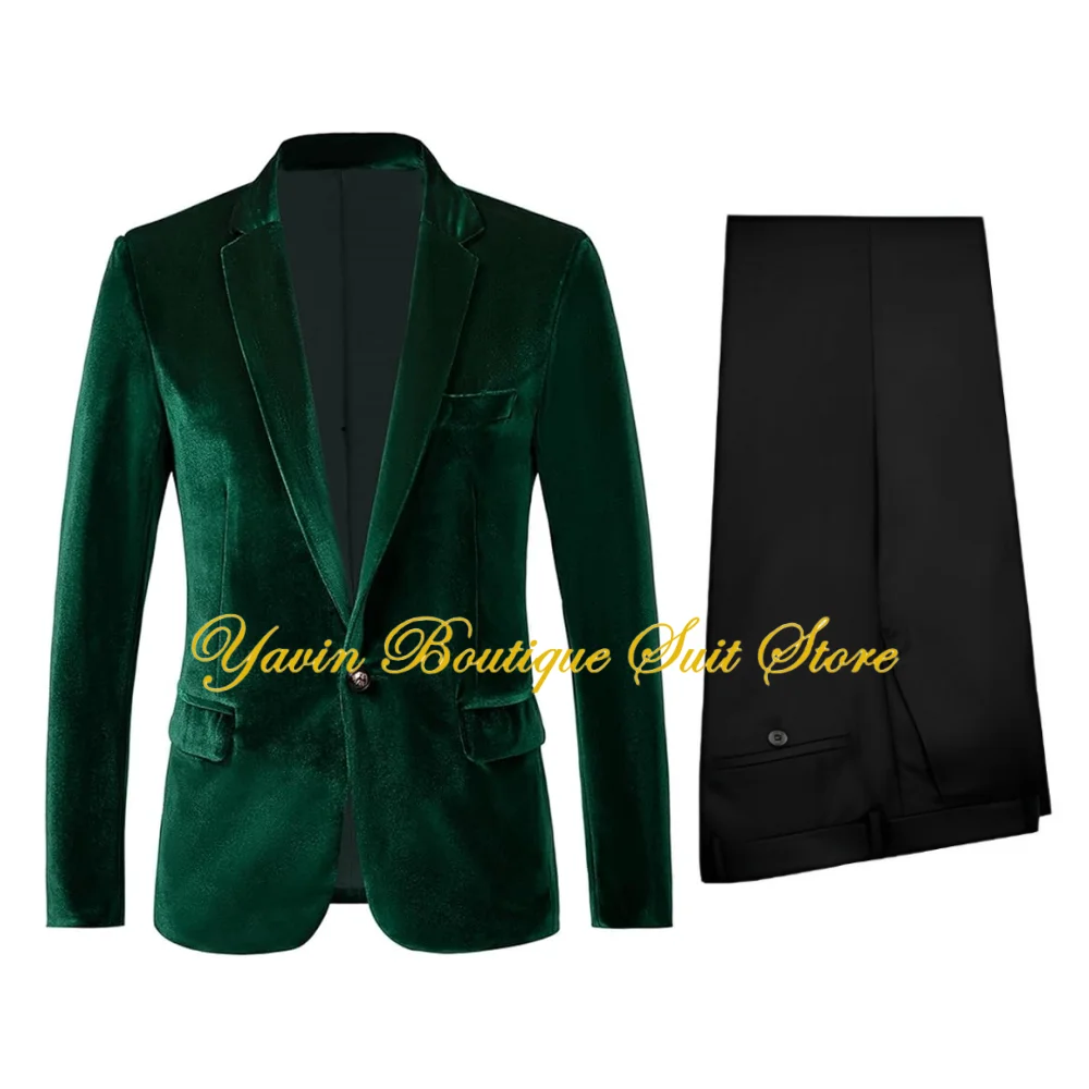 

Velvet Men Suit Formal Slim Fit Men's Velvet Blazer Wedding Groom Tuxedo Fashion Outfit Jacket Pants 2 Pieces Set