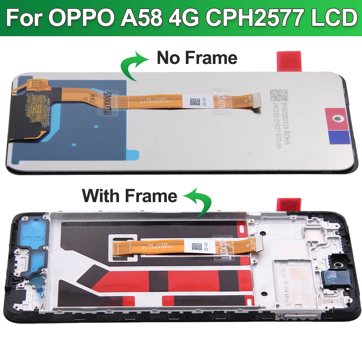 Test A58 Screen With Frame For Oppo A58 4G/5G LCD CPH2577 Display Screen Touch Panel Digitizer Replacement Repair Parts