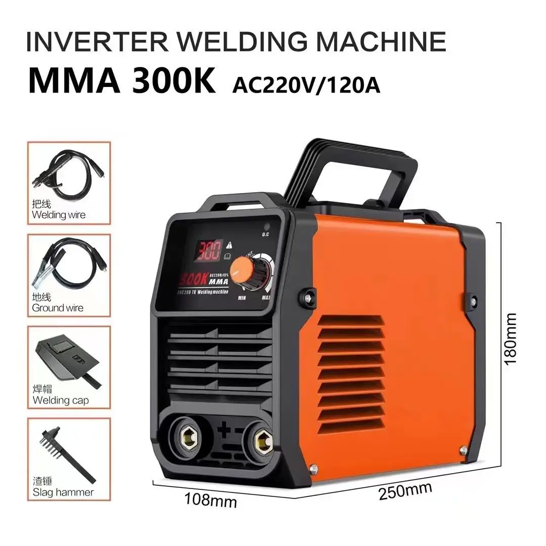 Soudeuse à arc numérique portable LCD 300A, machine à souder IGBT MMA 220V avec démarrage à chaud et anti-adhérence, pour la soudure de coques de navires en acier, kit complet avec porte-électrode