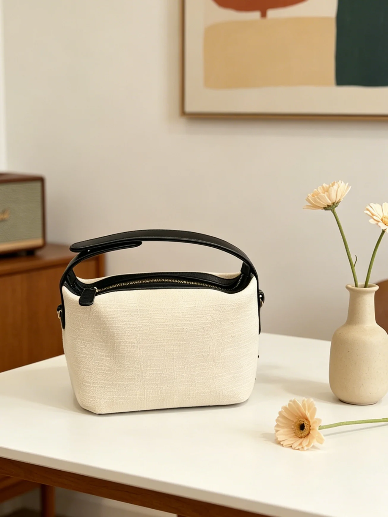 

Women's Canvas Crossbody Shoulder Bag, Lunch Box Shaped Minimalist Casual Purse for Everyday Use Size：17*12cm