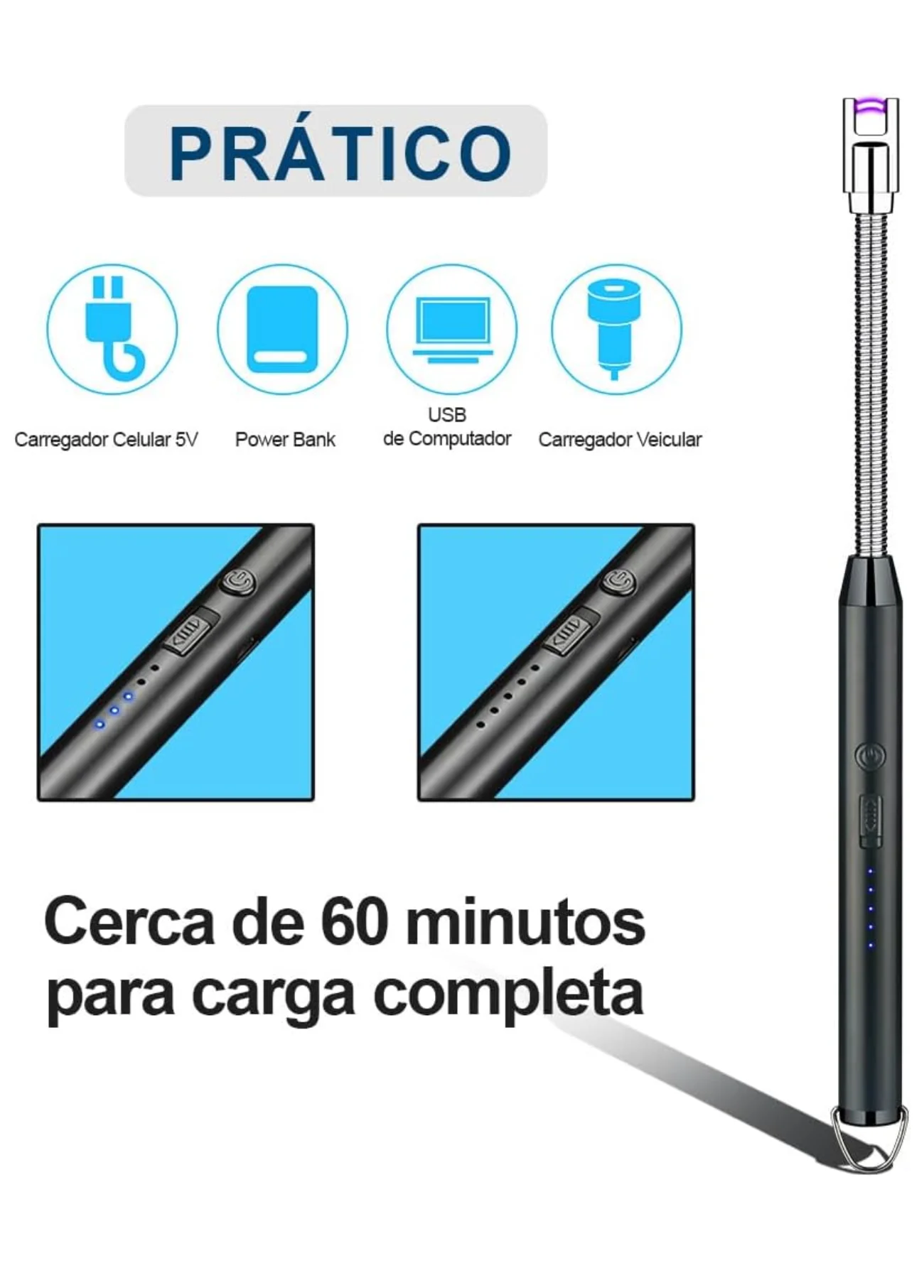 Acendedor De Fogão Eletrico Churrasqueira Vela Flexivel Recarregavel Isqueiro USB Acampamento